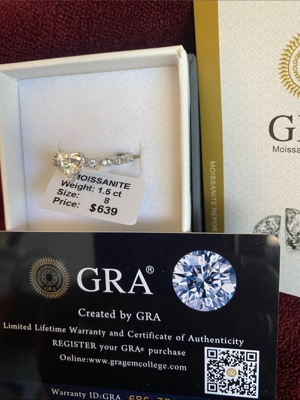 GRA Heart-Cut Moissanite Ring in Silver Tone - Sparkling White